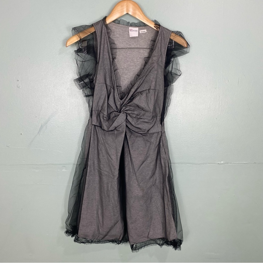 Red Valentino Tulle Black Gray Mesh Dress‎ Mini Sleeveless Sz Small??